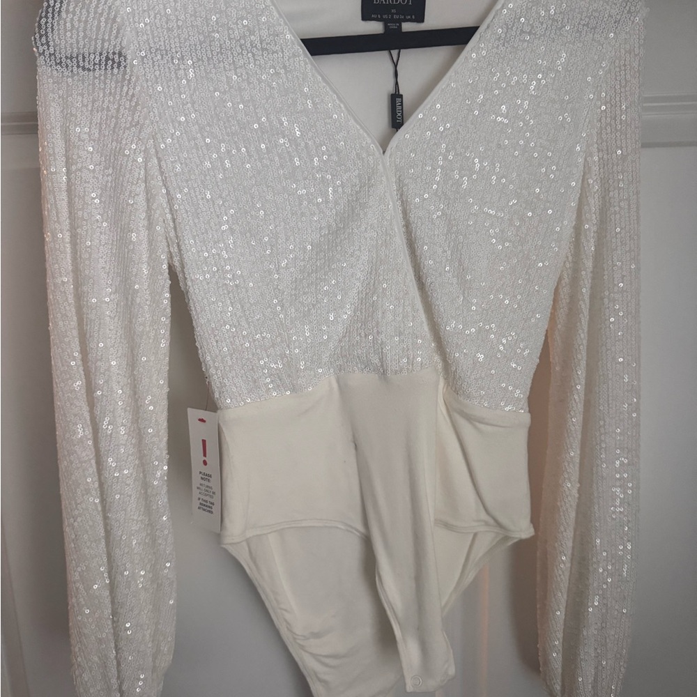 Bardot Sparkling White Sequin Bodysuit